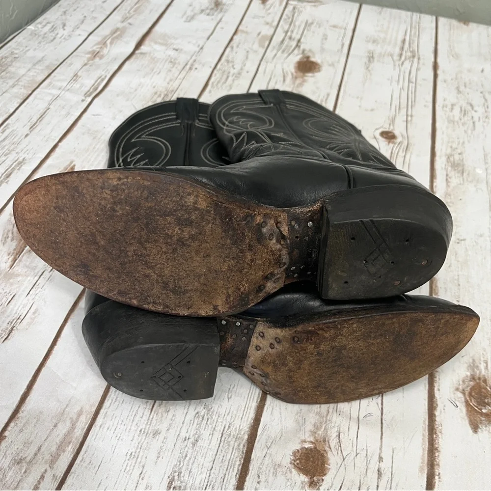 Tony Lama Black Western Cowboy Boots Size 8? Leather vintage black label El Paso - Picture 8 of 15